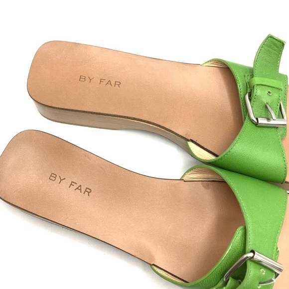 By Far Green Leather Wooden Clog Sandals - Picture 5 of 8